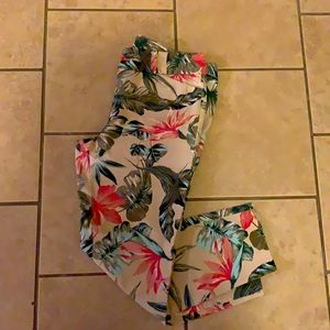 Tropical Print Stretch Ankle Pants